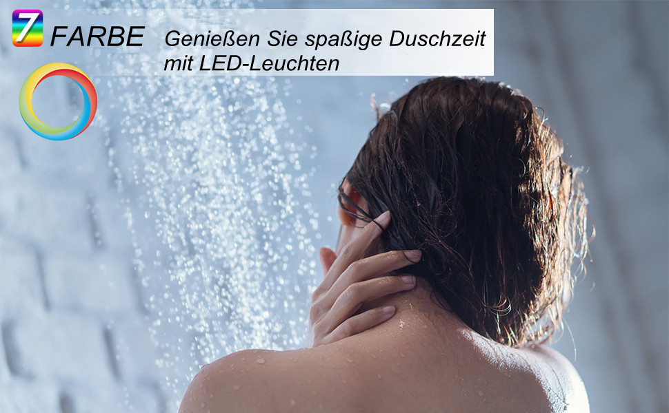 JINYOMFLY LED Shower Head with Lights, Shower Head with LED Lighting, 15CM Shower Head Color Changing, 3 Shower Modes Shower Sprinkler Light, Shower Head Light with Liquid Silicone Nozzle (Square)