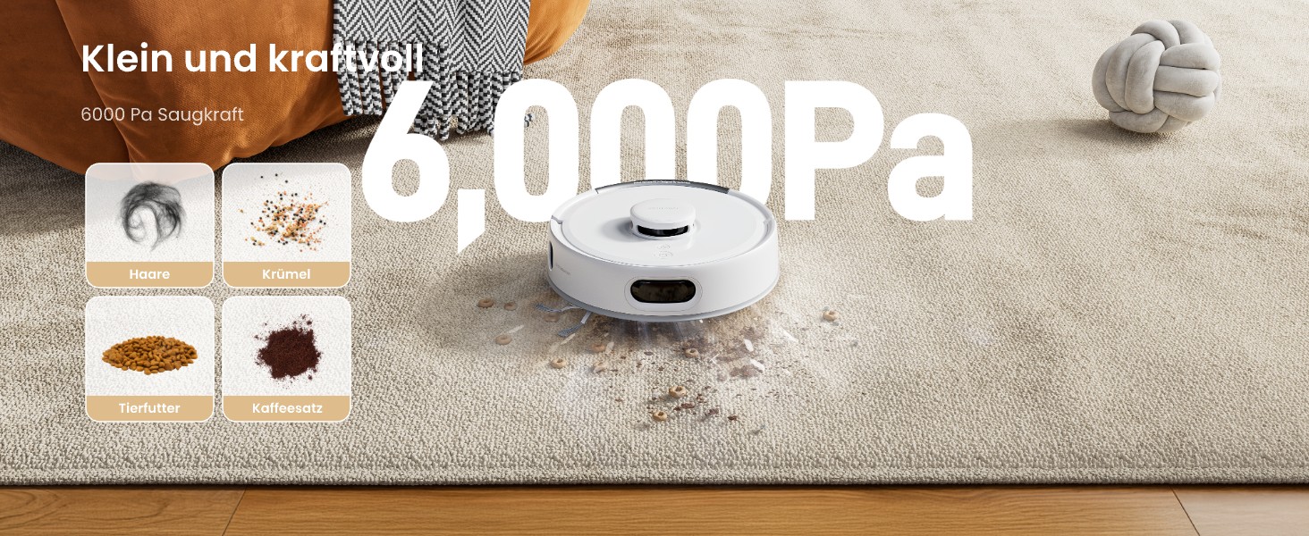 Робот-пилосос SwitchBot K11+ з мокрою прибиранням, 6000Pa, самостійна очистка контейнера, LDS-картування, 3.6 дюйми, сумісний з Apple Home, Alexa, Google Home та Matter, бежевий