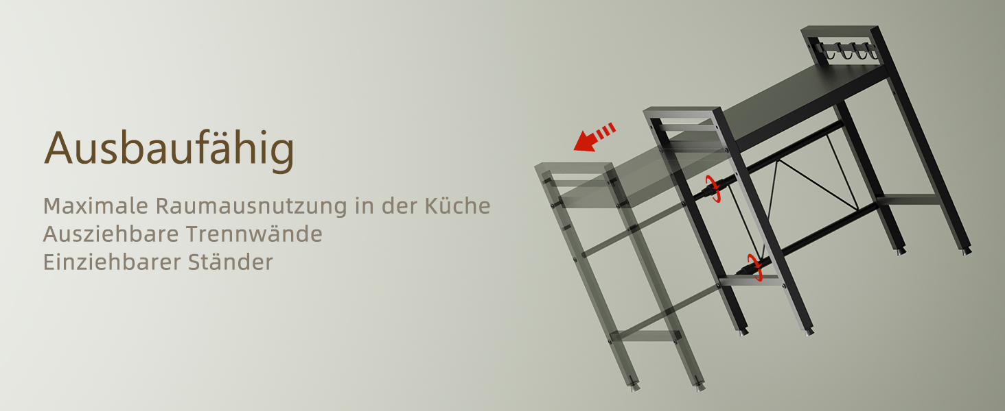 Підставка для мікрохвильової печі NETEL 3-ярусна, розширювана, з 8 гачками, чорна