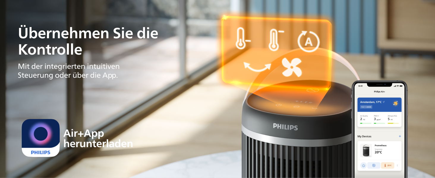 Керамічний тепловентилятор-товпіль Philips Smart 5000 серії, 2000 Вт, чорний