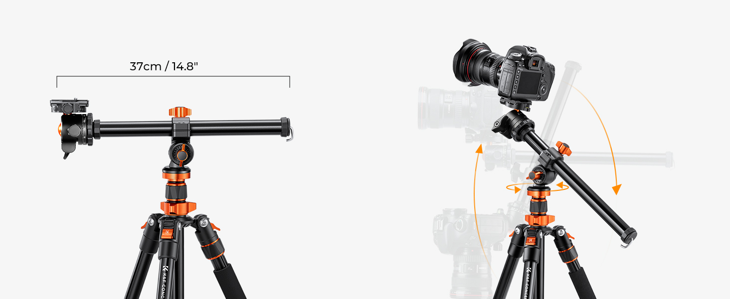 Штатив K&F Concept 200CM для камери: трипод з кульковою головкою, 360° обертання, 1/4'' гніздо, витримує до 10 кг, з виносним плечем
