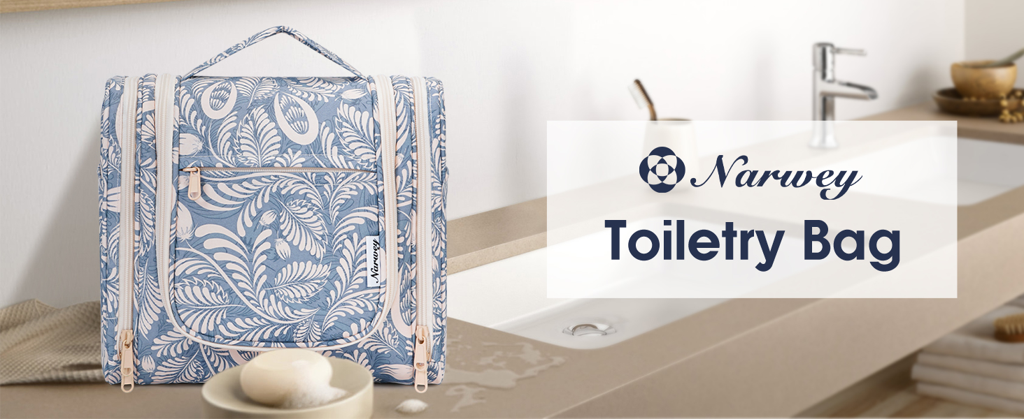 Сумка для туалетних аксесуарів для жінок та чоловіків, що підвішується, косметичка, дорожня сумка (Блакитне листя) Z-блакитне листя