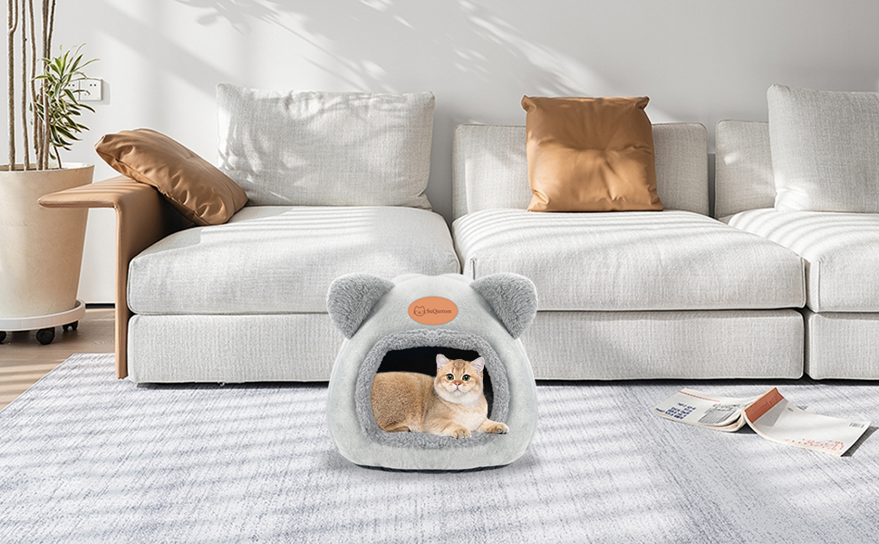 Кігтеточка-будиночок для котів, м'яке ліжко-хатинка, тепла кімната для відпочинку, сірий колір