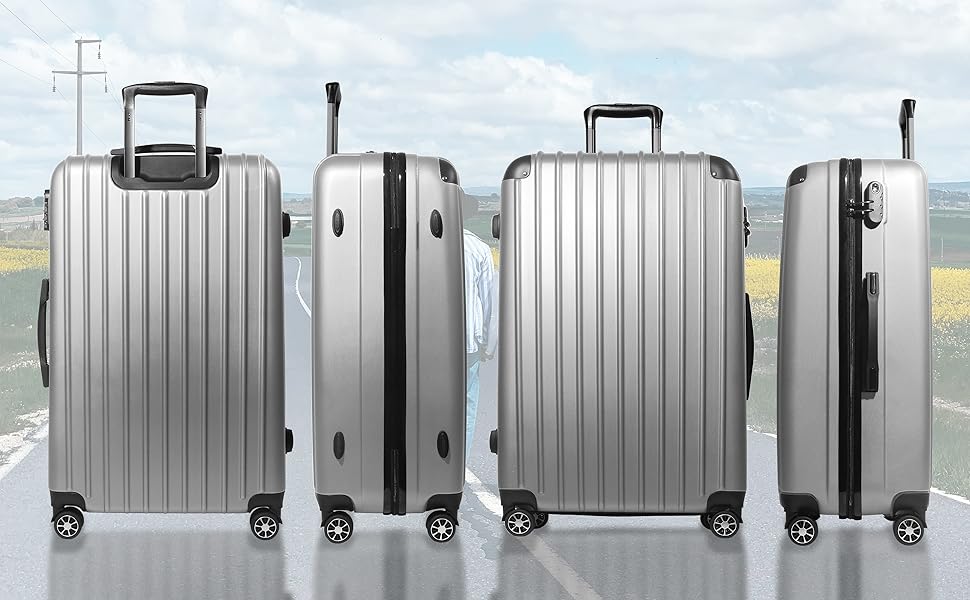 Hippo Carry-on Luggage Suitcase Travel Suitcase with Wheels Trolley Carry-on Trolley Rolling Suitcase Security Lock Airline-compatible Carry-on 4 Wheels ( :37 * 23 * 57c) (Set, Silver)