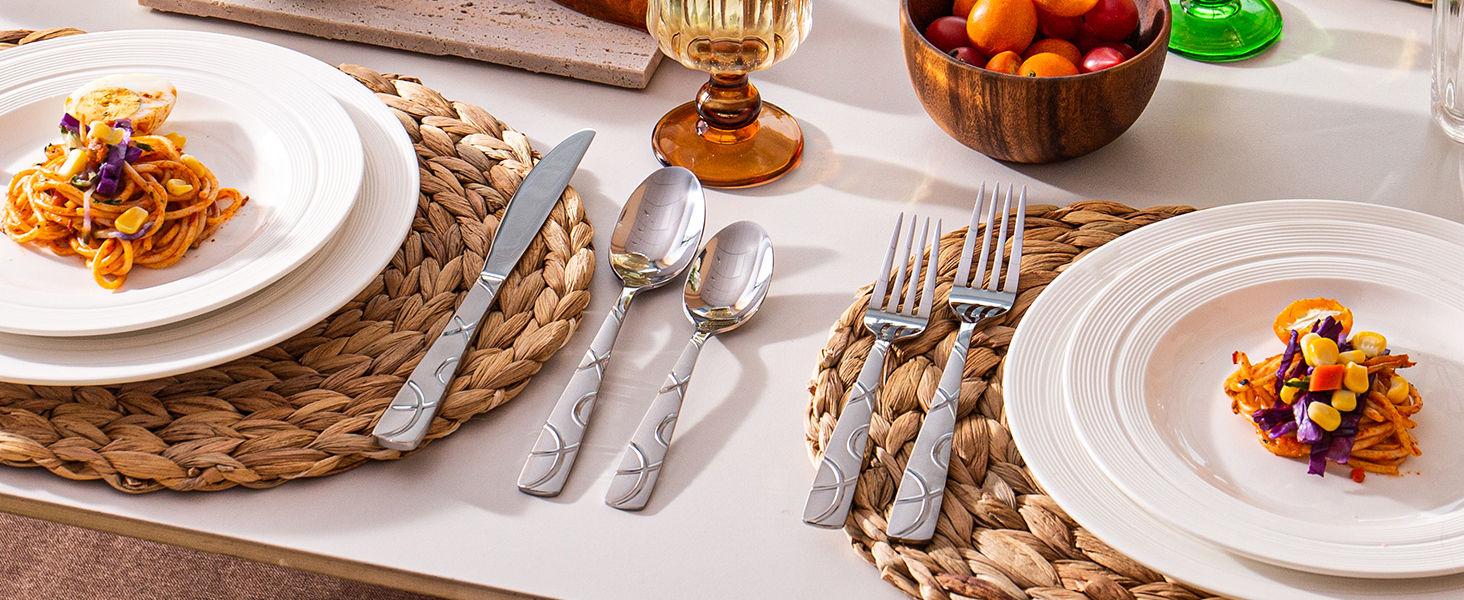 HIKAA Набір столових приборів 20 предметів, нержавіюча сталь, для 4 осіб, набір столових приборів для кухні, високоглянцевий, набір з виделок, ложок та ножів, придатний для миття в посудомийній машині (сріблястий)