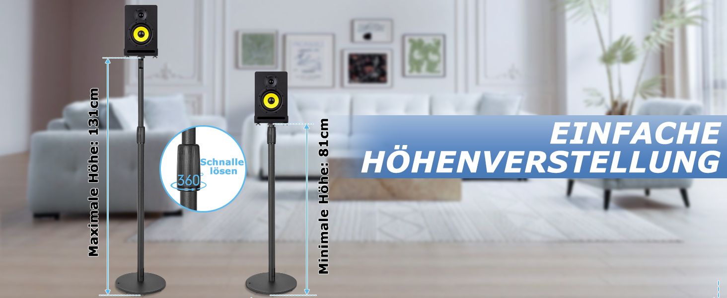 Підставка для колонок, 2 шт., регульована висота 86–127 см, з кабельною організацією, для невеликих колонок, вантажопідйомність 3.6 кг