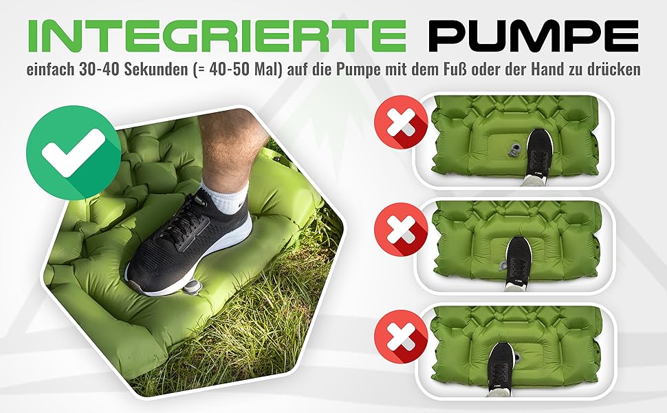 MOUNTREX Isomatte Camping Air Mattress - Ultralight & Compact Sleeping Pad with Foot Pump - Inflatable Pad for Outdoor & Backpacking - Green