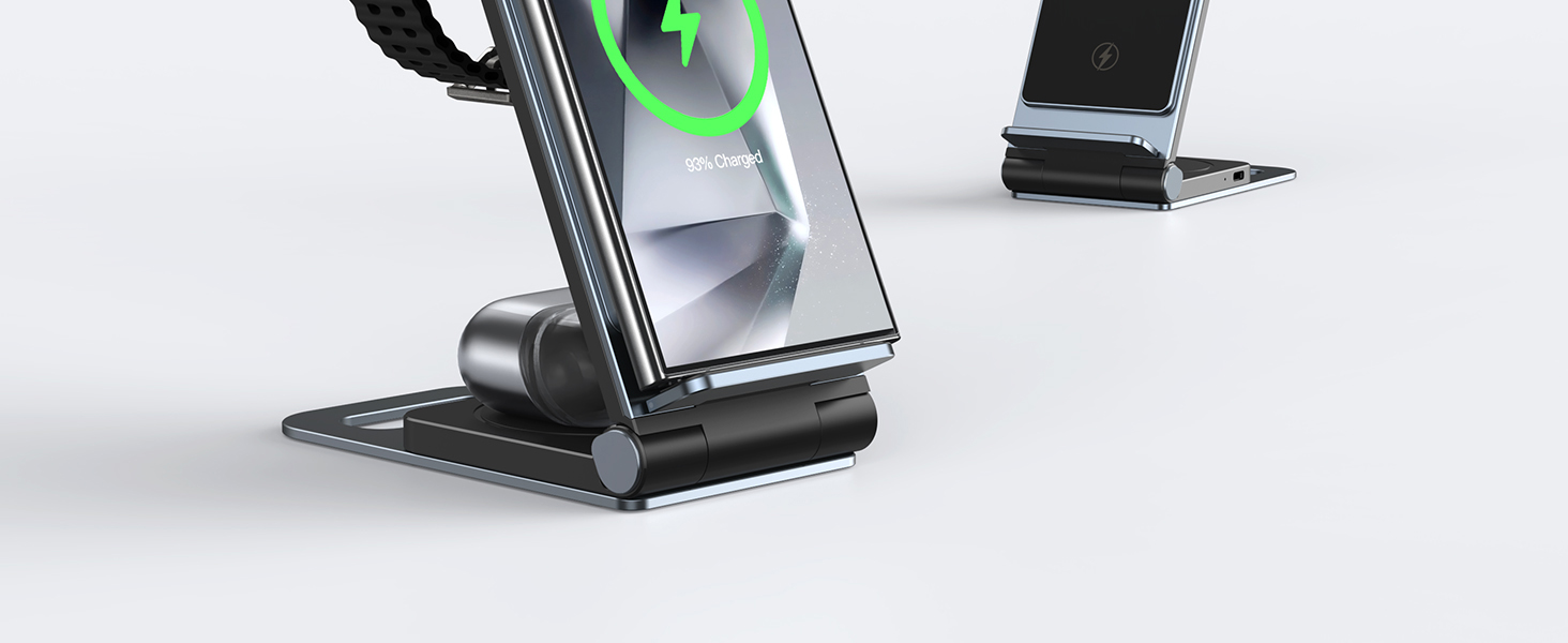 База для бездротової зарядки 3-в-1 для Samsung Galaxy S25 Ultra, S24, S23, S22, S21, S20, Z Flip, Z Fold, Galaxy Watch 8/Ultra/7, Galaxy Buds, 20W, чорний