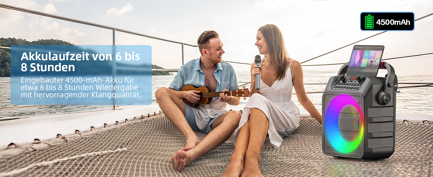 Портативна караоке-машина з 2 мікрофонами та LED-підсвіткою, Bluetooth, AUX, USB, TF, TWS, для вечірок та подарунків (дорослим та дітям)