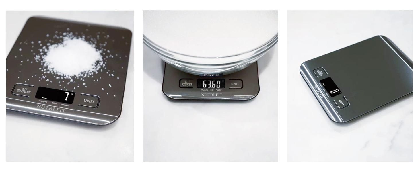 Кухонні ваги Nutri Fit: цифрова вага з нержавіючої сталі, ультраплоска, LCD-дисплей, 5 кг, 4 одиниці вимірювання