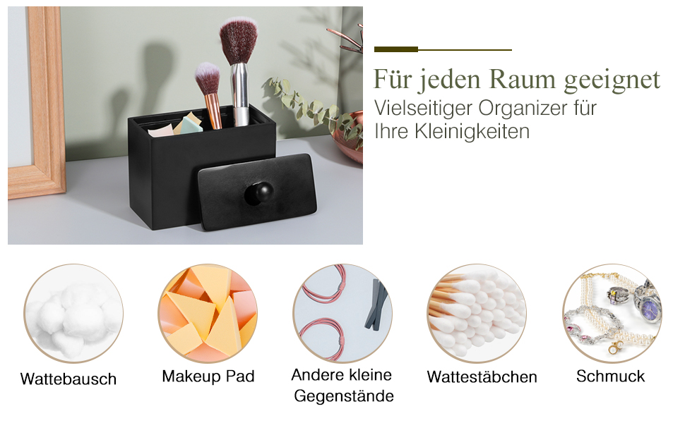 Організатор для ватних паличок та дисків Luxspire з 2 відсіками, чорний матовий, білий