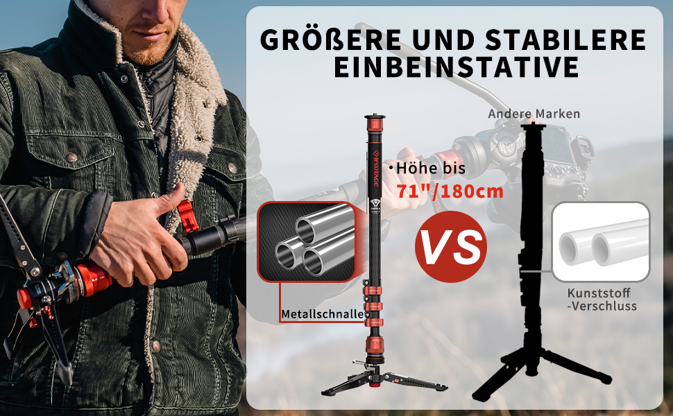 Штатив монопод IFOOTAGE Cobra 3 C180F-P з вуглецевого волокна, 181 см, максимальне навантаження 8 кг