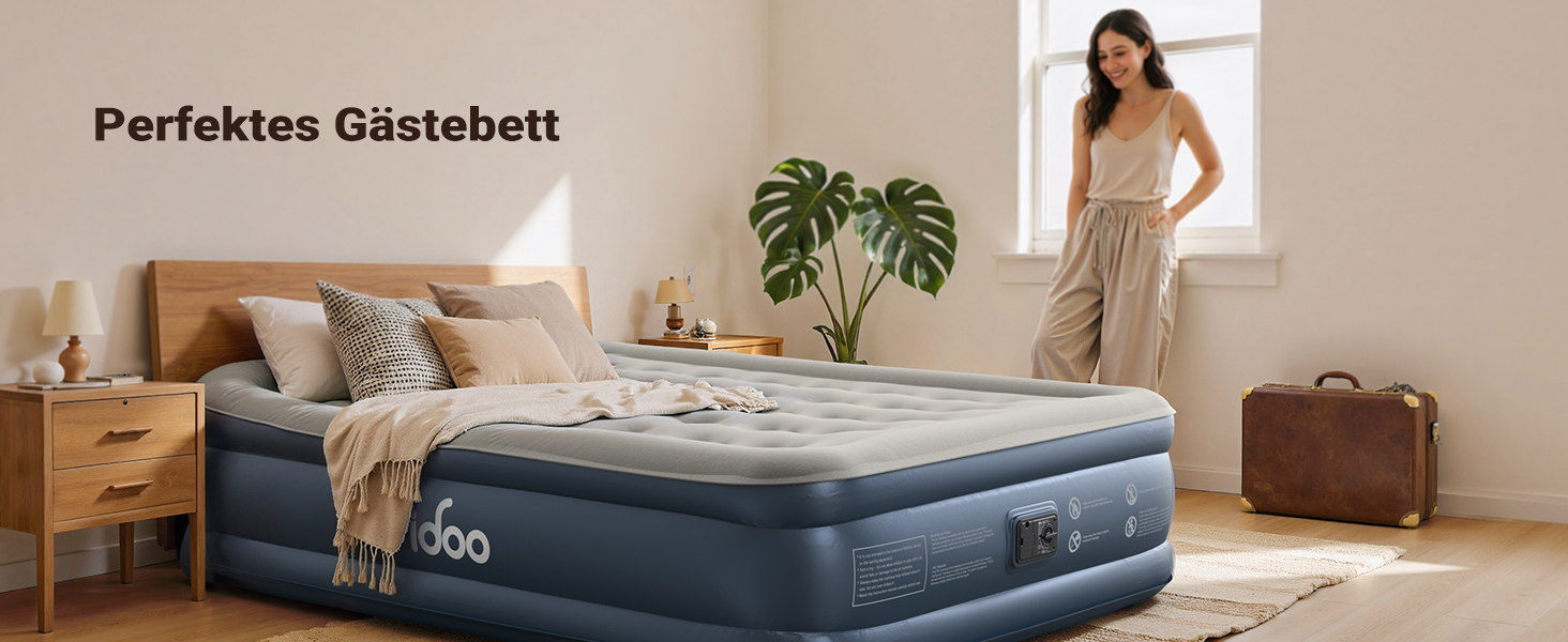 Надувний матрац iDOO для 2 осіб з електричним насосом, 152x203x46 см, для кемпінгу та гостей