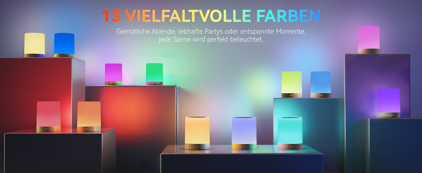 Нічник Auxmir для дітей з акумулятором 3000mAh, LED-лампа настільна сенсорна з регулюванням яскравості, 5 режимів, 13 кольорів, 5 рівнів яскравості, бездротова лампа з таймером та пультом дистанційного керування, нічник для декору спальні, тераси