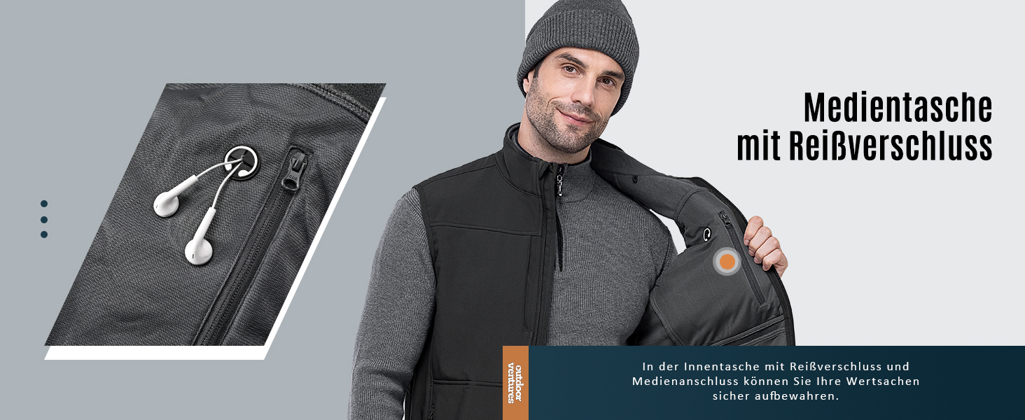 Чоловіча софтшеллова жилетка Outdoor Ventures, чорна, водонепроникна, вітронепроникна, спортивна, з декількома кишенями