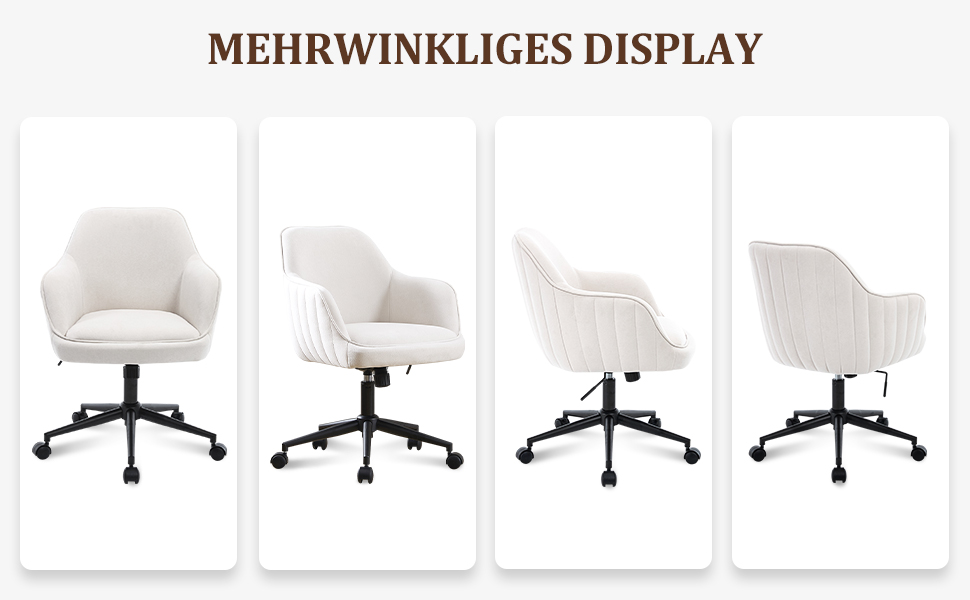 Офісний стілець для дому та офісу до 136 кг, обертовий, оксамит, з підлокітниками та колесами, ергономічний, білий