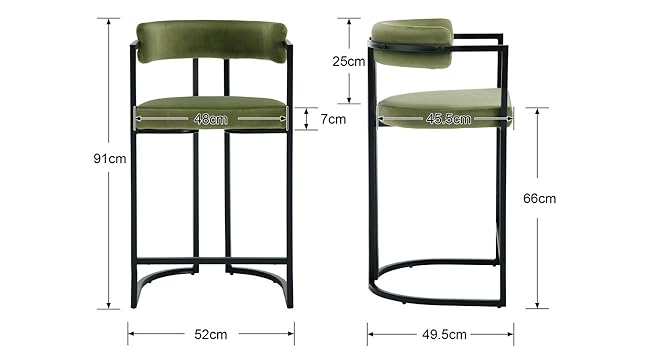 Kitchen Counter Stools Set of 2 - Velvet Upholstered Bar Stools - Modern Breakfast & Bistro Chairs for Dining Room - Green