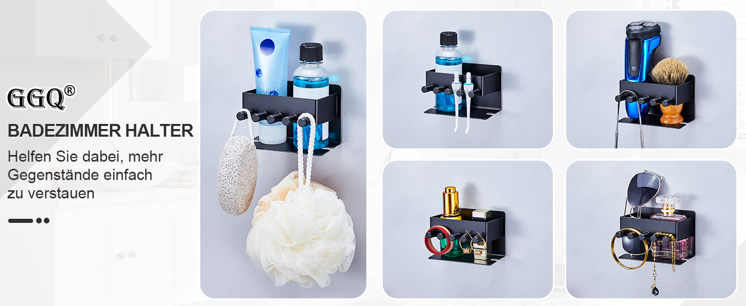 Настінний тримач для зубних щіток GGQ, для електричних та звичайних щіток, без свердління, самоклеючий, з органайзером для пасти, чорний