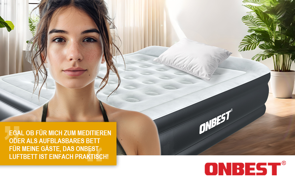 Надувне ліжко самонадувне для 2 осіб - 203 x 152 x 46 см - з електричним насосом - надувне ліжко для гостей, надувається за 3-5 хвилин - вбудована подушка (Чорний)