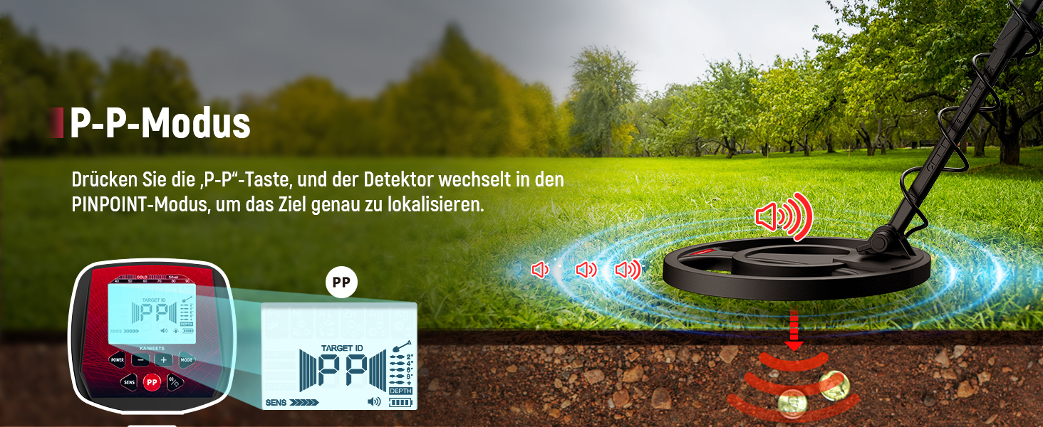 Металодетектор KAIWEETS 2025: 5 режимів, водонепроникний, для дорослих та дітей, з навушниками та лопаткою