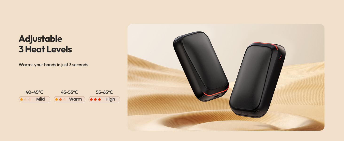 Електричний грілка для рук Gaiatop 2 шт. з магнітом, USB, багаторазовий, швидкий нагрів, 3 рівні, компактний, подарунок для чоловіків та жінок, чорний
