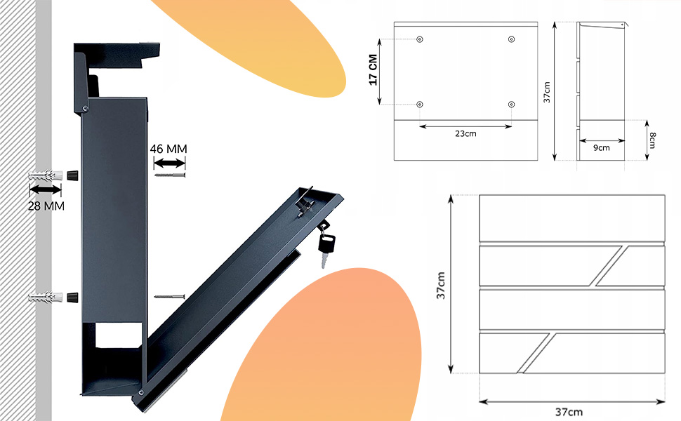 Поштовий ящик з газетницею антрацит, нержавіюча сталь, настінний, з замком та газетницею - лазерне гравіювання