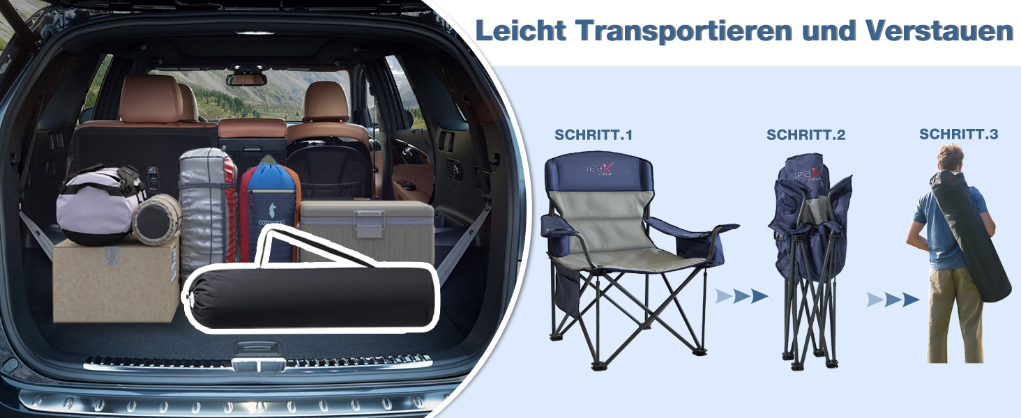 Крісло для кемпінгу складне RELAX FIELD 200KG з підстаканником та сумкою-холодильником, блакитне