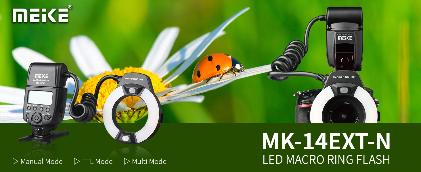 Makro спалах Meike MK-14EXT-N з LED AF Assist для камер Nikon (D5100, D3200, D3300, D5200, D90, D850, D3500)