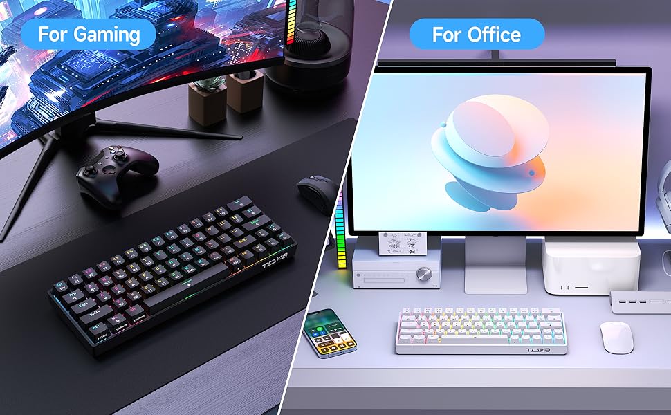 Ігрова клавіатура TMKB T63 з механічними клавішами Blue Switch, Bluetooth/2.4G/Кабель, чорна