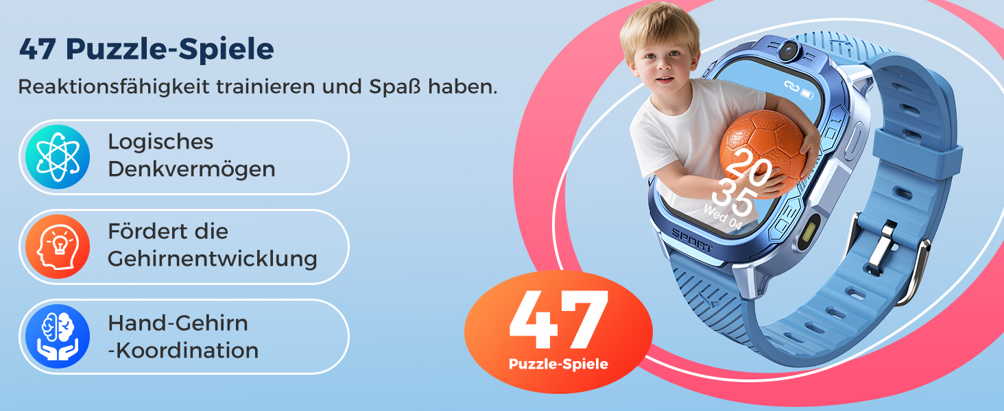 Дитячий розумний годинник KI з GPS та телефоном - 2025. Розумний годинник для дітей з відеодзвінками, чатом, Wi-Fi, 47 іграми, шкільним режимом, 4 спортивними режимами, подарунок для підлітків 5-13 років (блакитний)