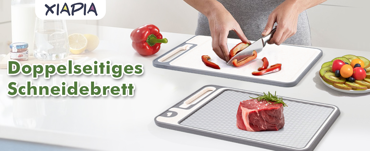 Ніжне велике обрізне дошка XIAPIA з нержавіючої сталі 304 та пластику з точилкою для ножів, 44x30x2,6 см, з соковидавом та лінійкою, антибактеріальне, без BPA