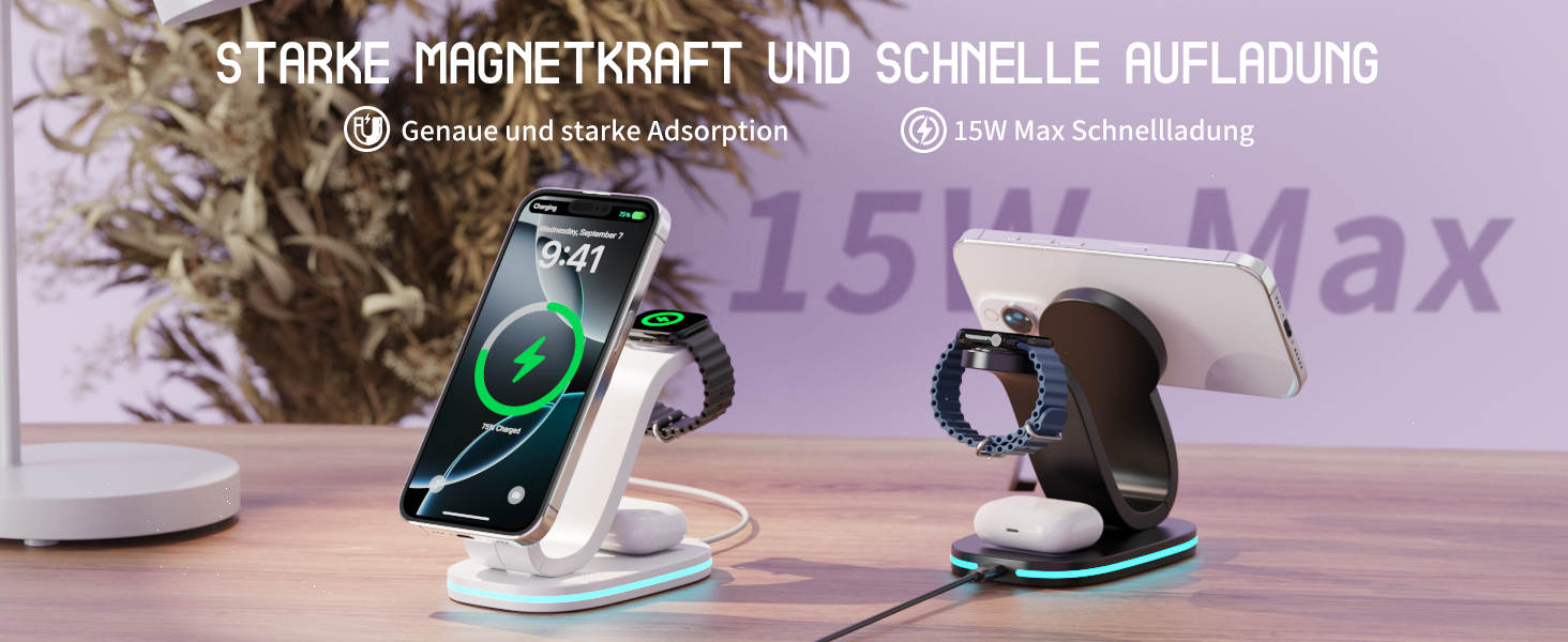 Зарядний пристрій Aimtel Schwanenhals 3-в-1 Qi2 MagSafe для Apple Watch, iPhone 17 Pro Max/17/16/15 та AirPods (30W) білий