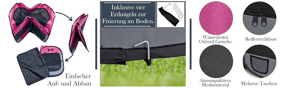 Вольєр для цуценят Petigi XL, 115x115x65 см, рожевий. Підходить для собак, кроликів, морських свинок, котів.