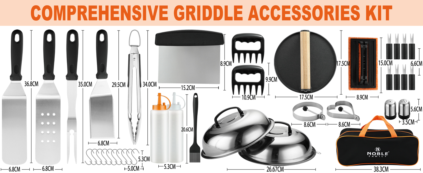 Набір інструментів для гриля Noble Family 38шт: шпатель, щипці, прес для бургерів, сумка. З нержавіючої сталі. Прекрасний подарунок для чоловіків.