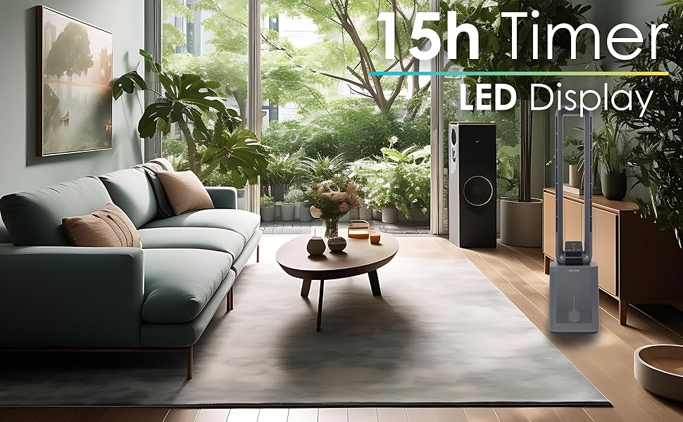 Турбовентилятор Echos Golo Grey: тихий, з пультом, осциляція, LED-дисплей, 3 режими, 12 швидкостей, таймер 15h