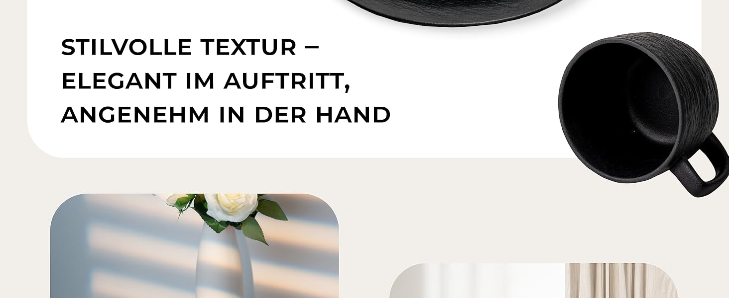 Набір кавових чашок MIAMIO Oasis (4 шт.) – 450 мл, кераміка, матова поверхня, чорний колір