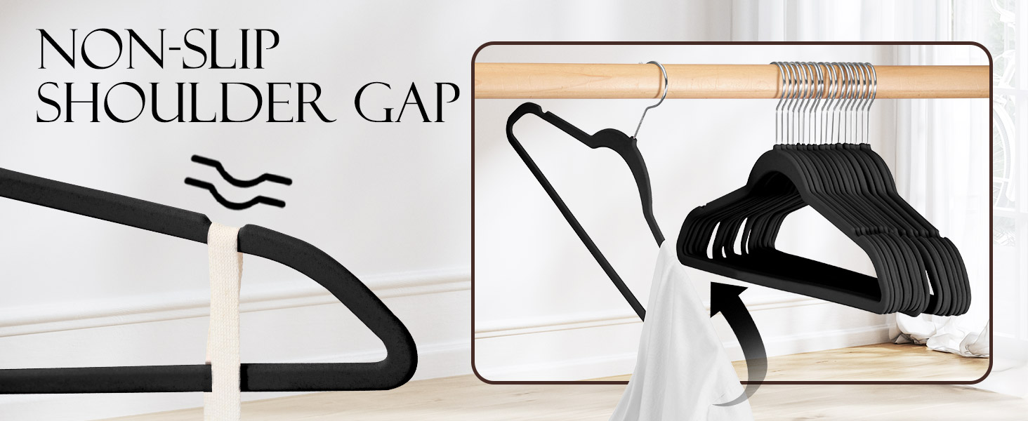 В'язки для одягу з велюру 20 шт. - В'язки для одягу, що економлять місце, для костюмів, тонкі антиковзаючі вішалки для штанів, поворотний гачок на 360°, широкі вішалки для одягу, міцні велюрові вішалки (Чорний)