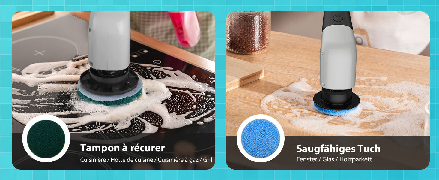 Електрична щітка для прибирання YKYI, Spin Scrubber з 8 насадок, водонепроникна IPX7, для ванної, підлоги, кухні, білий (сірий)