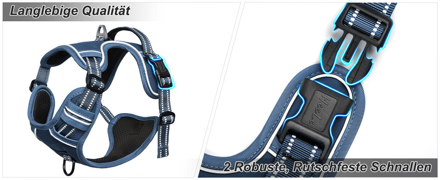 Шлейка для собак HEELE з розподілом навантаження, світловідбиваюча, з м'якою ручкою, контроль, 2 металеві кільця, для собак маленьких, середніх та великих порід, Aree, Зелена, C-Aree Grün (L, Uni-Königsblau)