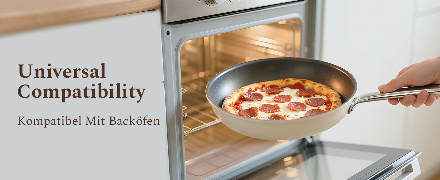 Набір сковорідок Koch Kode: керамічне покриття, 20/24/28 см, з нержавіючою ручкою, для індукційних плит, без PTFE та PFOA, безпечне для здоров'я, бежевий (20 см)