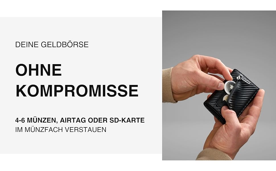 Чоловічий гаманець DAPARA з RFID-захистом | Тонкий гаманець для чоловіків з відділом для монет | Гаманець-картхолдер на 12 карт | Чоловічий гаманець з карбону - чорний