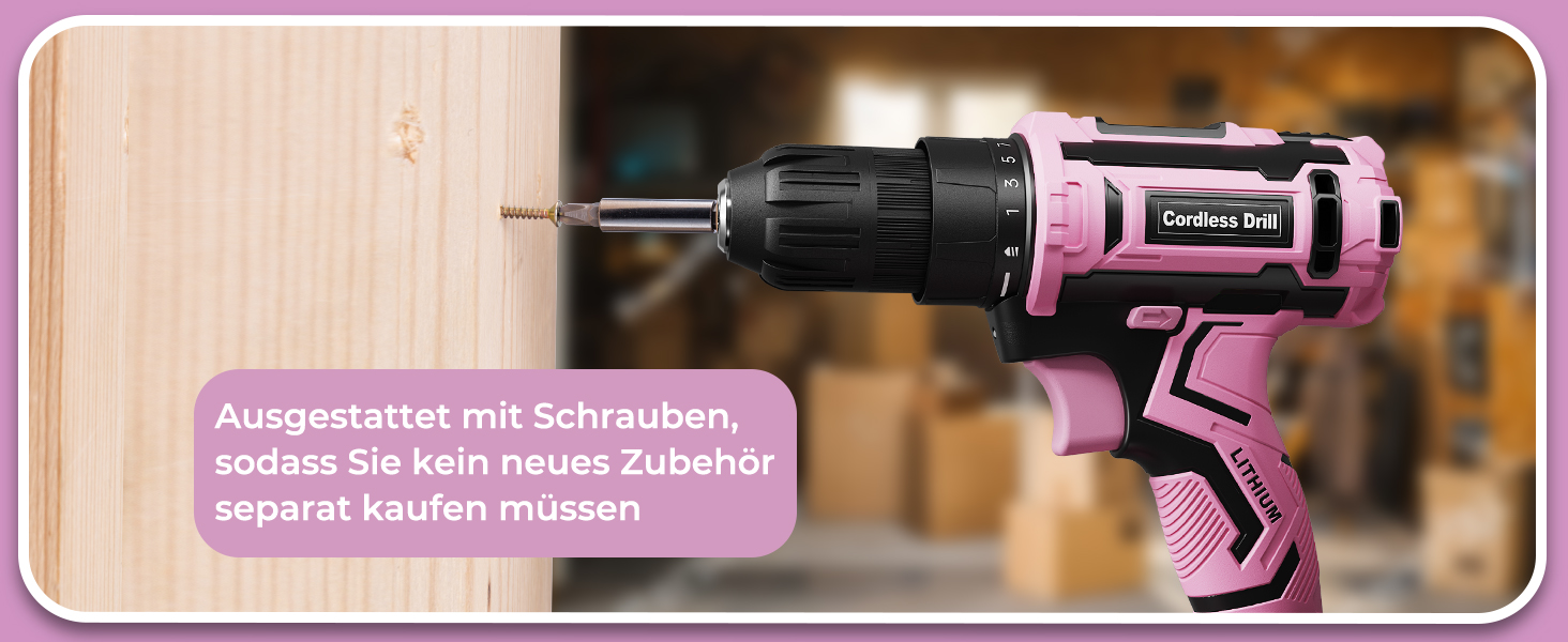 Акумуляторний шуруповерт 20V з набором аксесуарів 85 шт. (85tlg), 42Н.м, 2000mAh, 25+1 момент, 10мм патрон, легкий, LED, рожевий (для подарунка на День святого Валентина)
