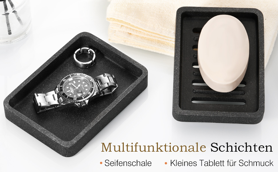 Підставка для мила Luxspire з двошаровим покриттям, чорний колір, з текстурою гальки, швидковисихаюча, для кухні, ванної кімнати, душу