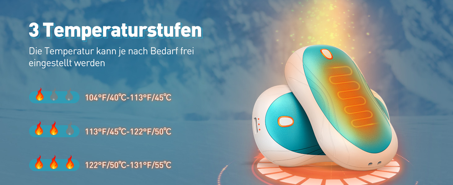 Електричні грілки для рук Cnkeeo, 2 шт. з роздільним магнітним з'єднанням, Powerbank USB, 3 режими нагріву, для активного відпочинку, риболовлі, полювання, чорно-білі (блакитні)