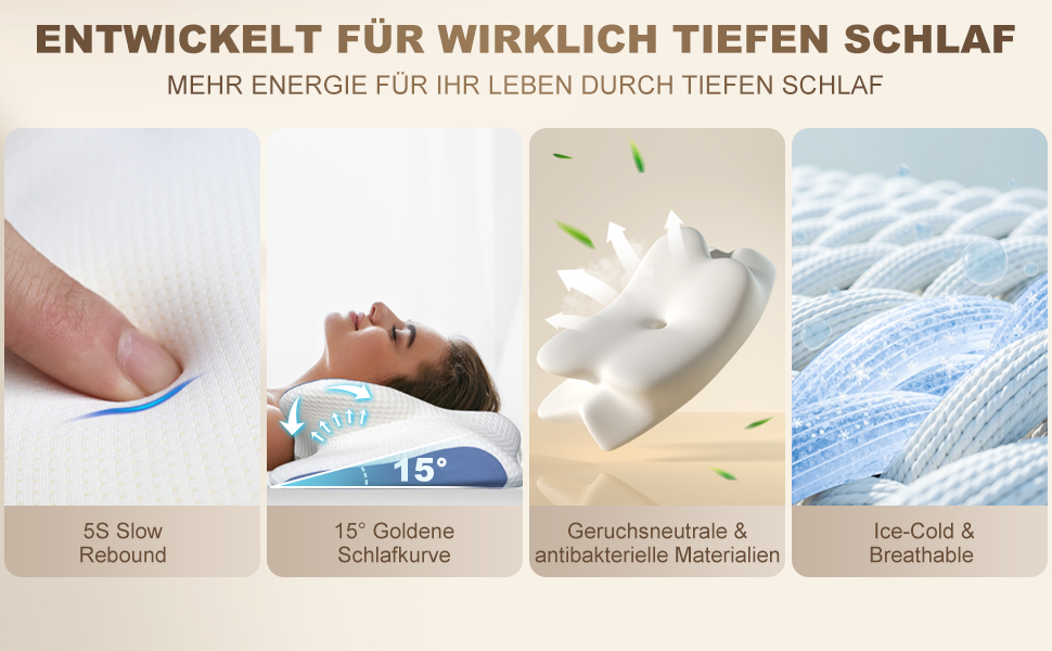 Ортопедична подушка для шиї та плечей, Memory Foam, 66x40x14 см, блакитна. Підходить для сну на спині, боці та животі.