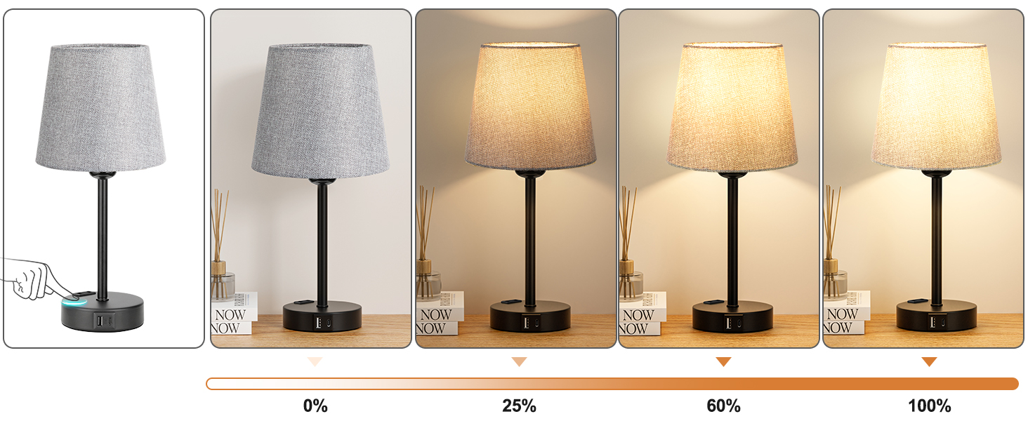Настільна лампа Kakanuo з торшером, 2 шт., з USB-портами A+C, диммер, LED, для спальні, вітальні, дитячої кімнати, офісу (сірий/чорний)