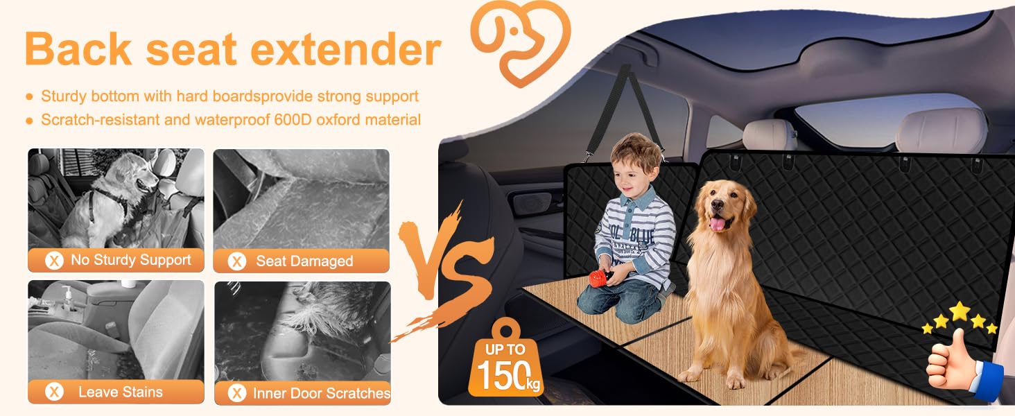 Захисний чохол на заднє сидіння авто для собак, чорний, 155x72 см (для позашляховиків/вантажів)