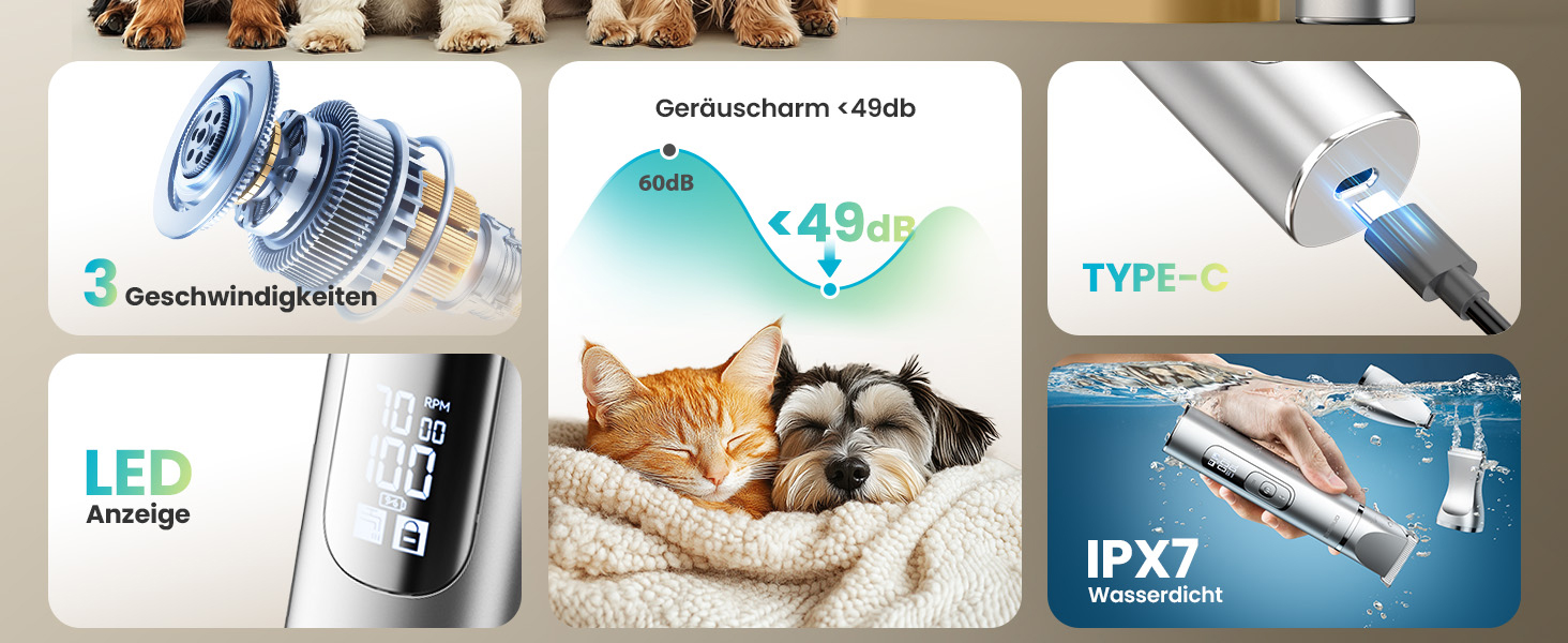 Набір для стрижки собак 4-в-1 Oneisall: стрижка, триммінг, шліфування кігтів. Тиха машинка для собак та котів з LCD-дисплеєм. Ідеально для тіла, лап, очей, вух, обличчя.