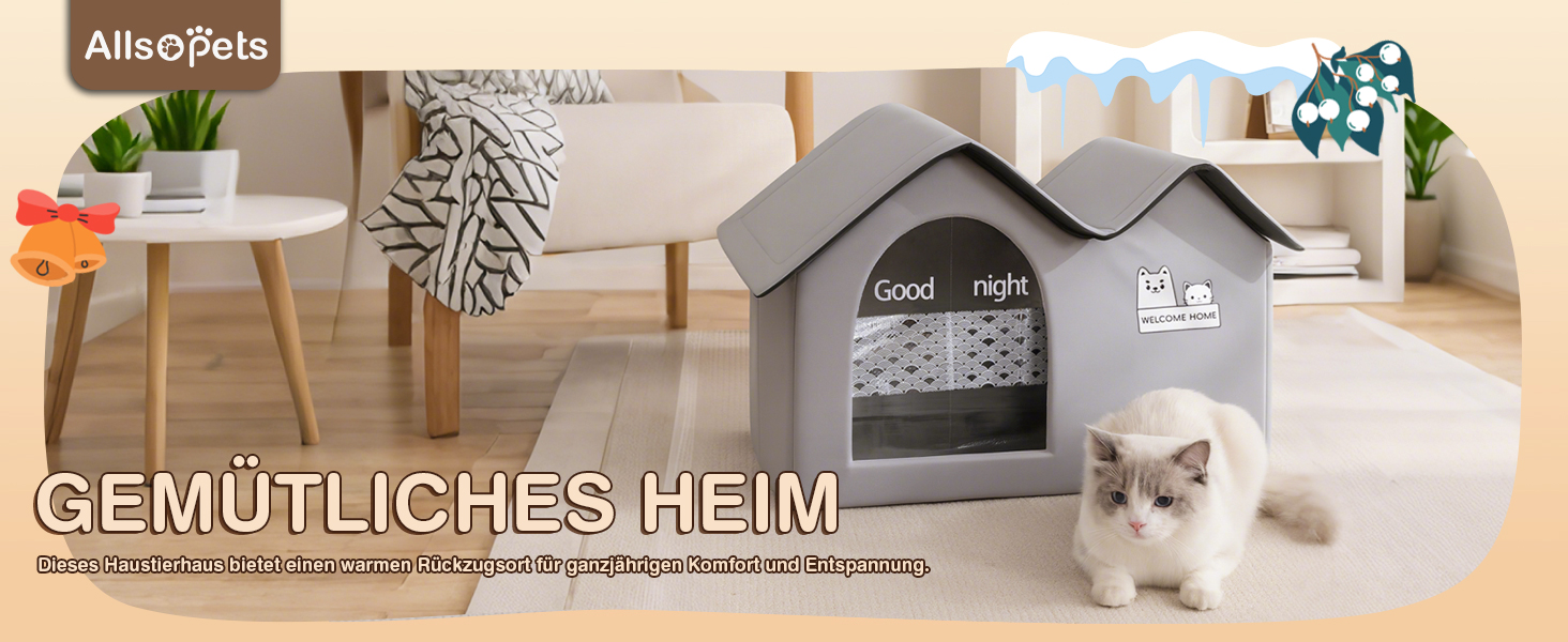 Зручне котяче будиночок ALLSOPETS для вулиці: водонепроникне собаче житло, тепле ізольоване притулок для тварин з подвійним дахом (чорний)