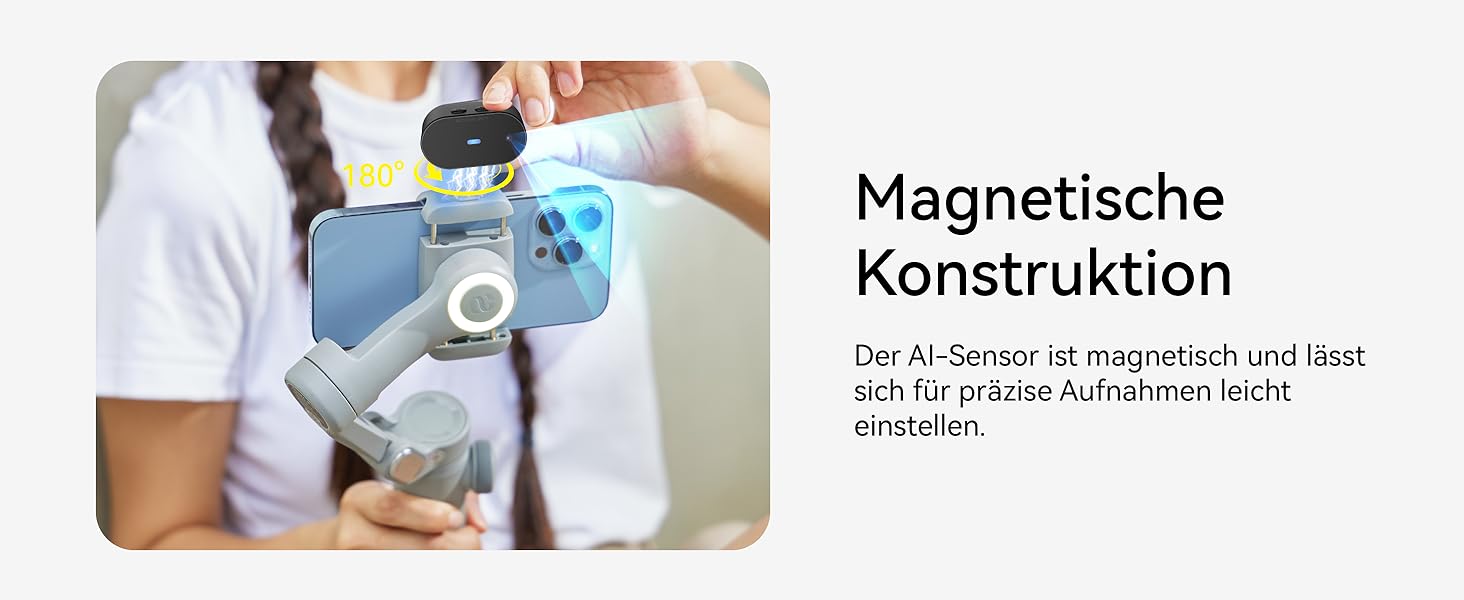 Стабілізатор для смартфона AOCHUAN 3-осьовий з RGB-підсвічуванням, для iPhone/Android, з функцією відстеження обличчя, сірий (Smart X Pro AI)